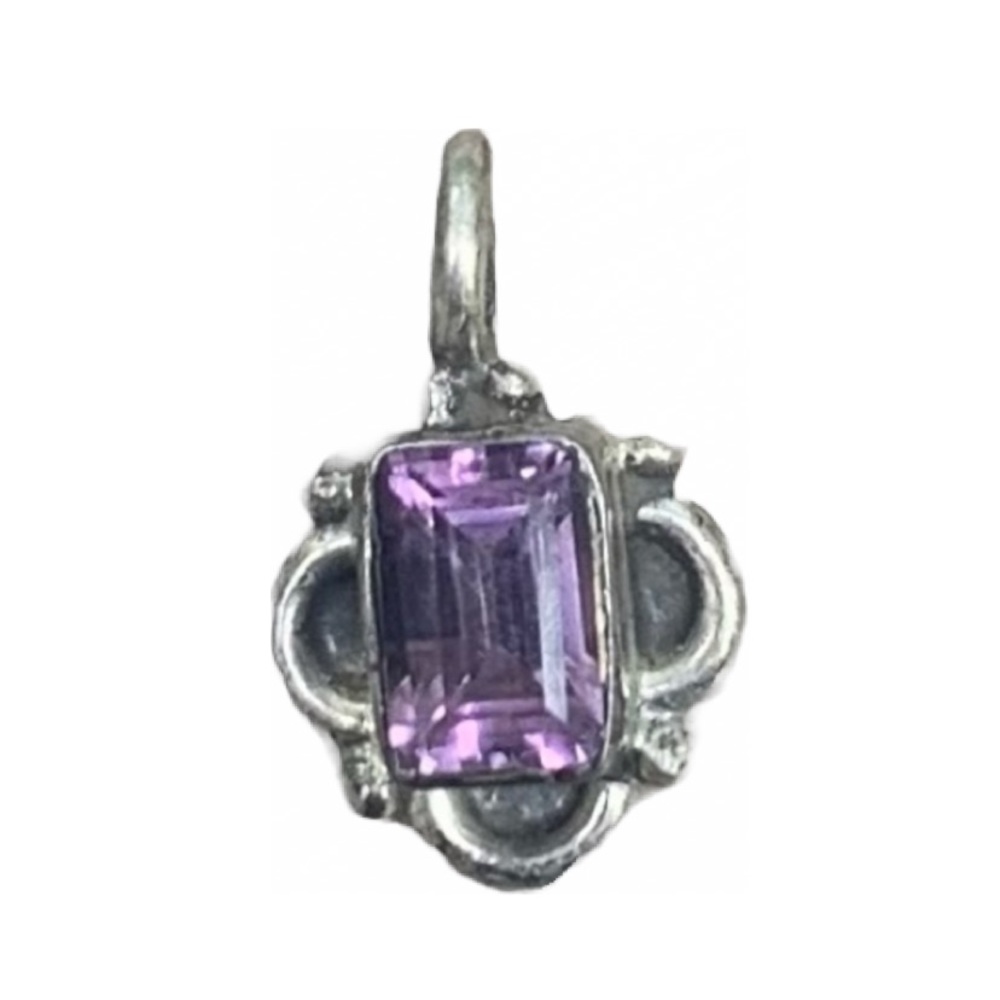 Amethyst Vintage Pendant. Sterling silver Cut Gemstone. Very small and dainty